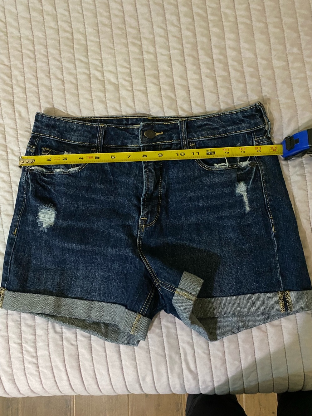 Old Navy Dark Blue Distressed Rolled Hem Jean Shorts
